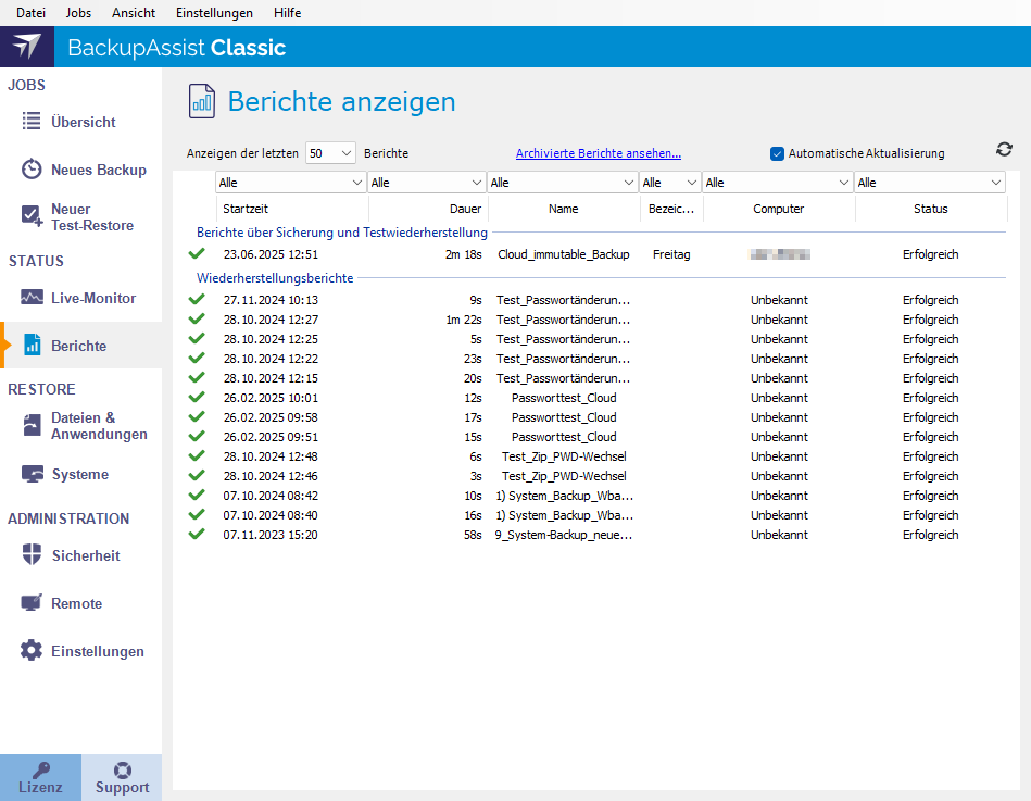 Benachrichtigungen und Berichte