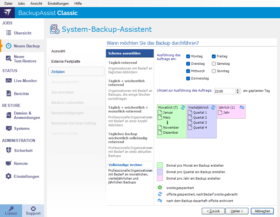 Zeitpl&auml;ne und Backup-Verlauf